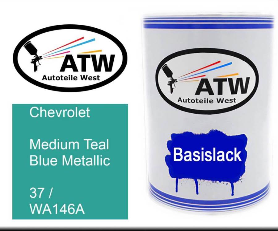 Chevrolet, Medium Teal Blue Metallic, 37 / WA146A: 500ml Lackdose, von ATW Autoteile West.